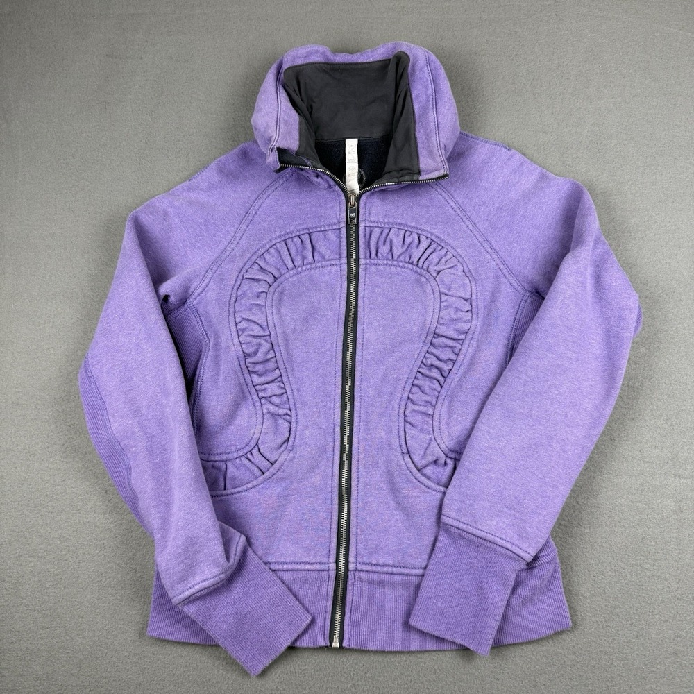 8 Lululemon Sparkle‎ Purple Scuba Jacket Gray Glitter High Collar No Hood